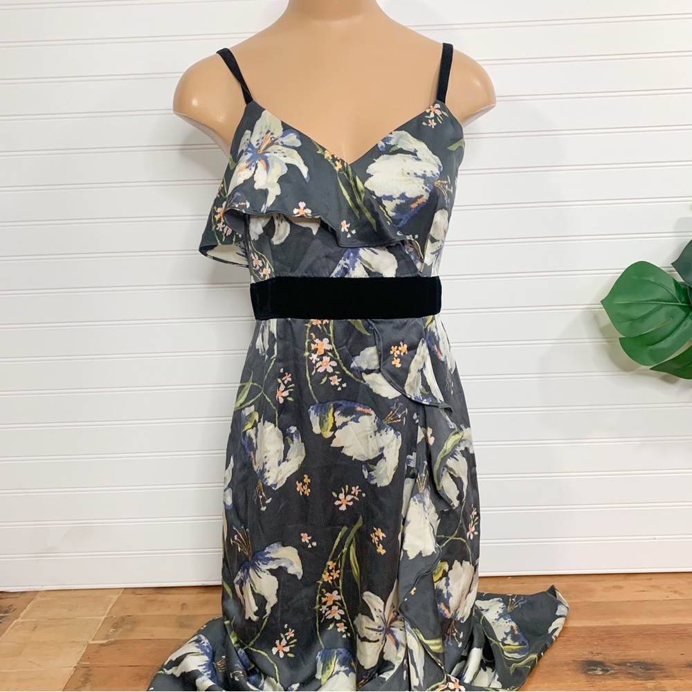 Cinq à Sept Asymmetrical Floral Dress in Black and White